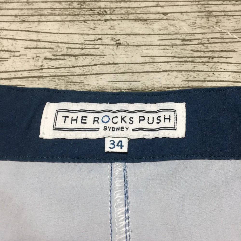The Rocks Push Sydney Striped Boardshorts Men’s 34 Blue White (Inseam 9.5)